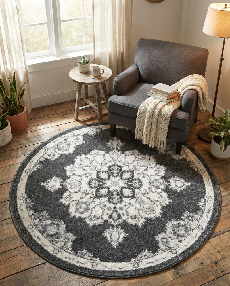 Beverly Grove Collection Area Rug - Melrose (Charcoal) Round Charcoal  lifestyle 63