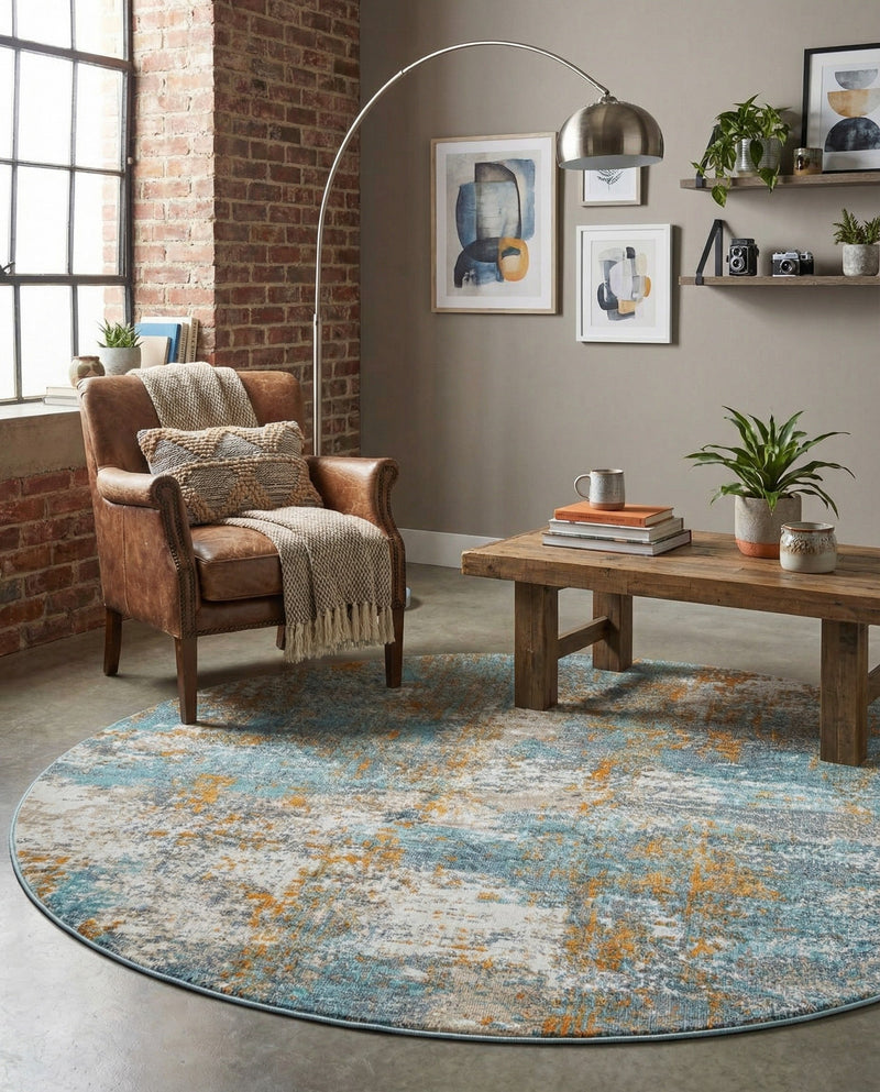 Arcadia Rugs Collection Area Rug -  Nirvana Round Cream Blue  lifestyle 31