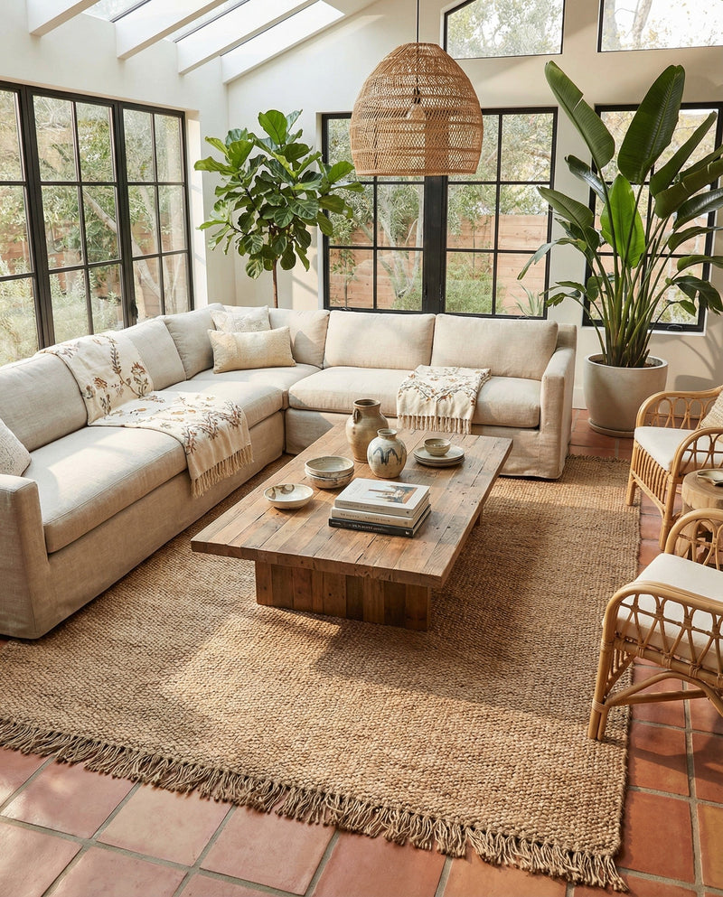 Savannah Jute Collection Area Rug - Seashore Rectangle Natural  lifestyle 57