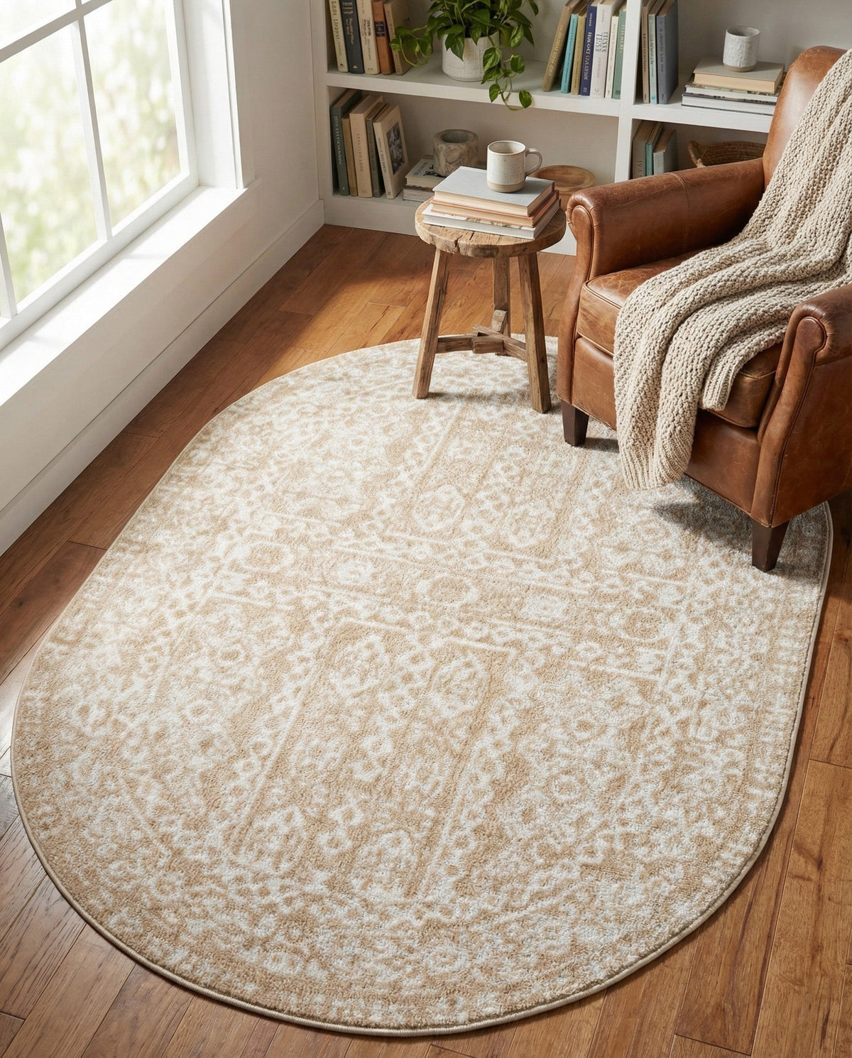 Cambridge Classics Collection Area Rug - Trinity (Beige) Oval Beige  lifestyle 43