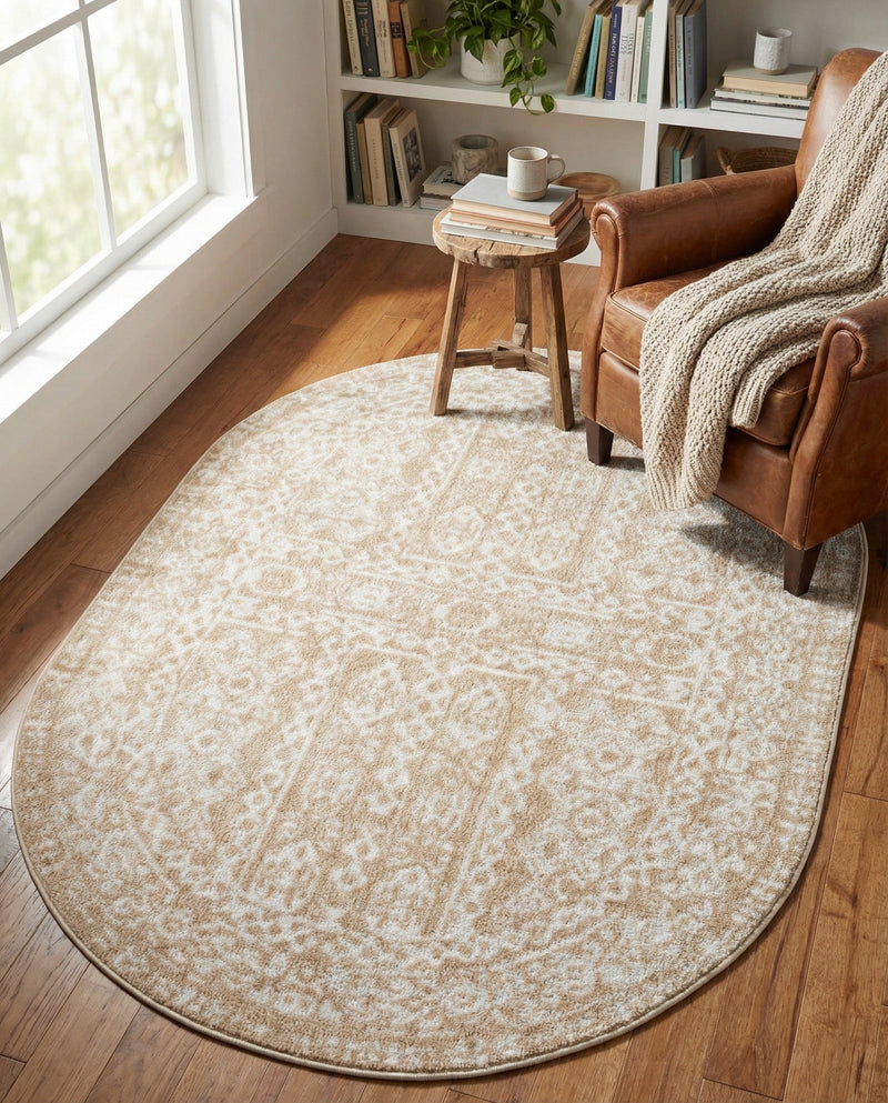 Cambridge Classics Collection Area Rug - Trinity (Beige) Oval Beige  lifestyle 43