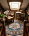 Eden Oasis Collection Area Rug -  Refuge (Blue) Round Blue  lifestyle 73