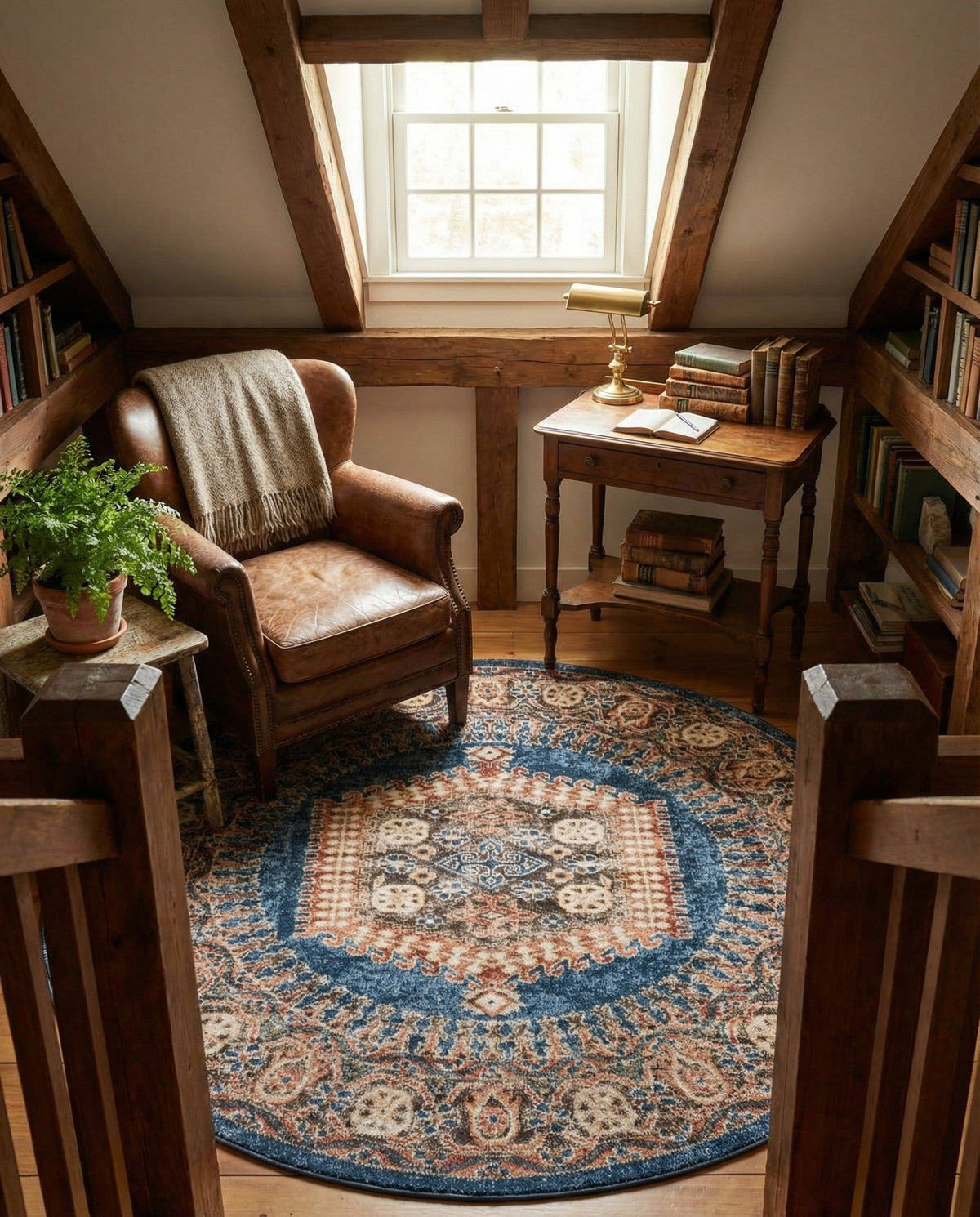 Eden Oasis Collection Area Rug -  Refuge (Blue) Round Blue  lifestyle 73