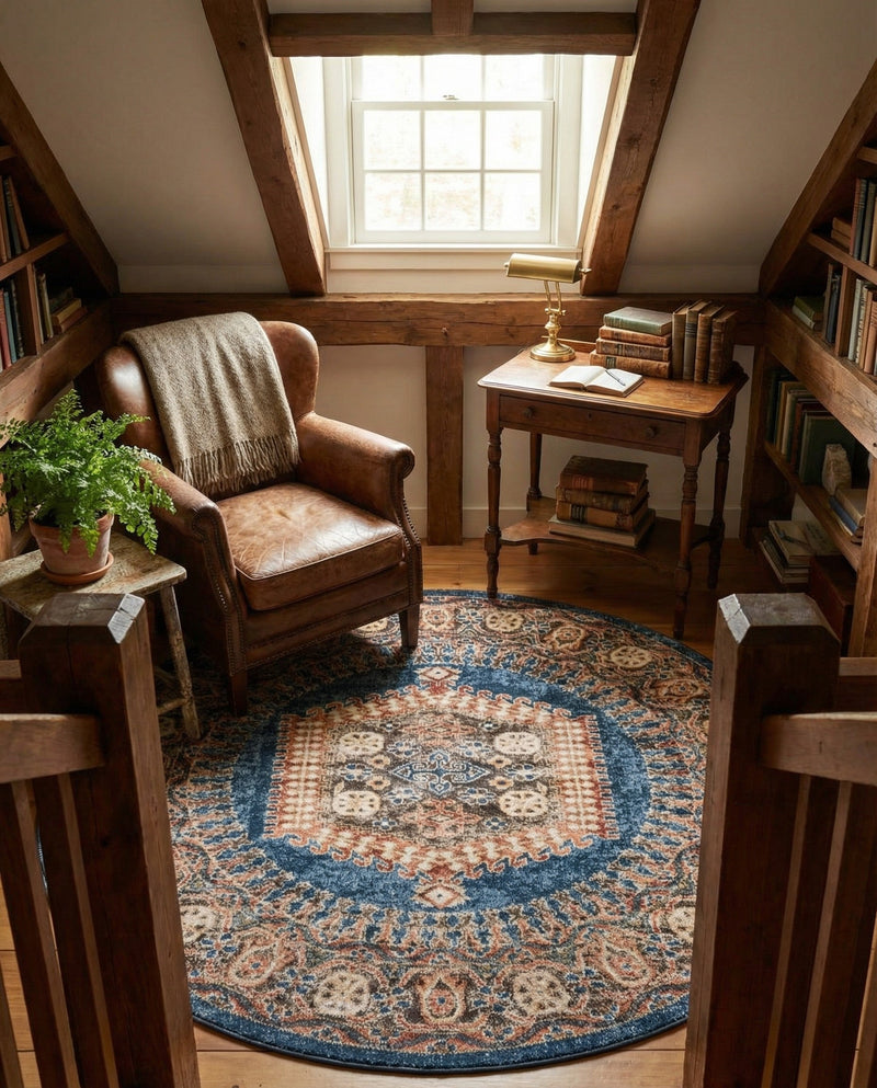 Eden Oasis Collection Area Rug -  Refuge (Blue) Round Blue  lifestyle 73