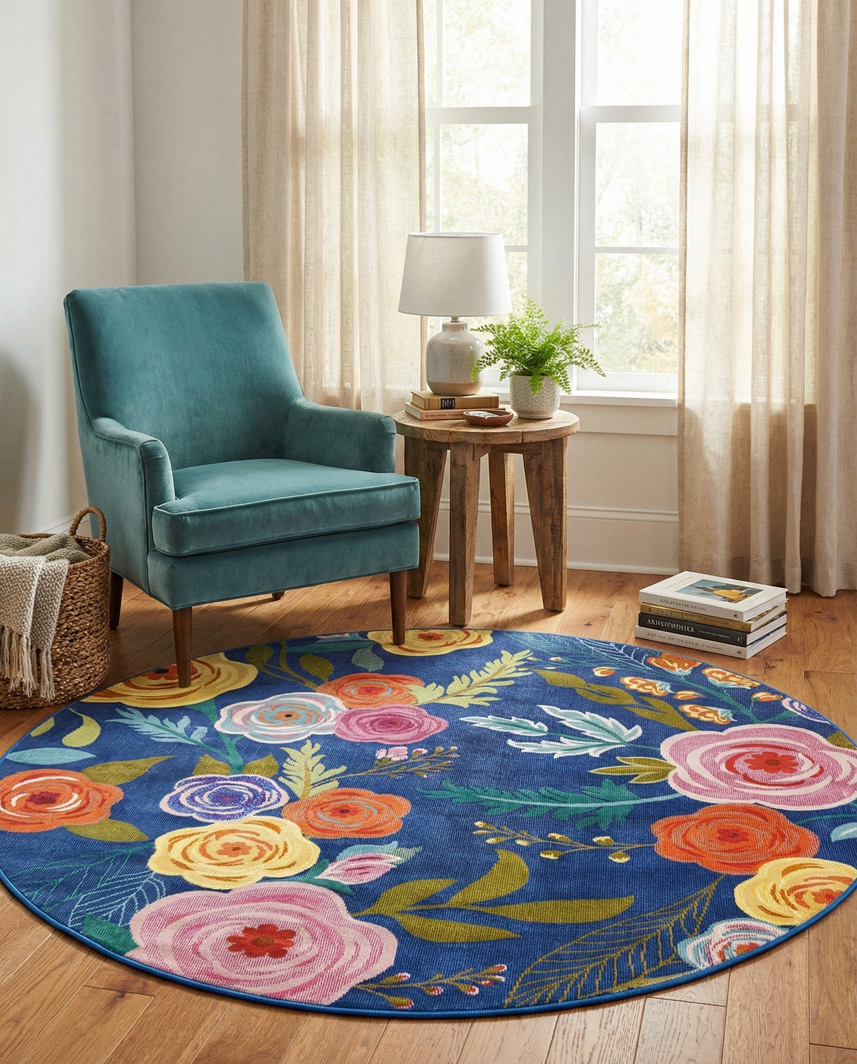 Meadow Breeze Collection Area Rug -  Petal Round Blue  lifestyle 207
