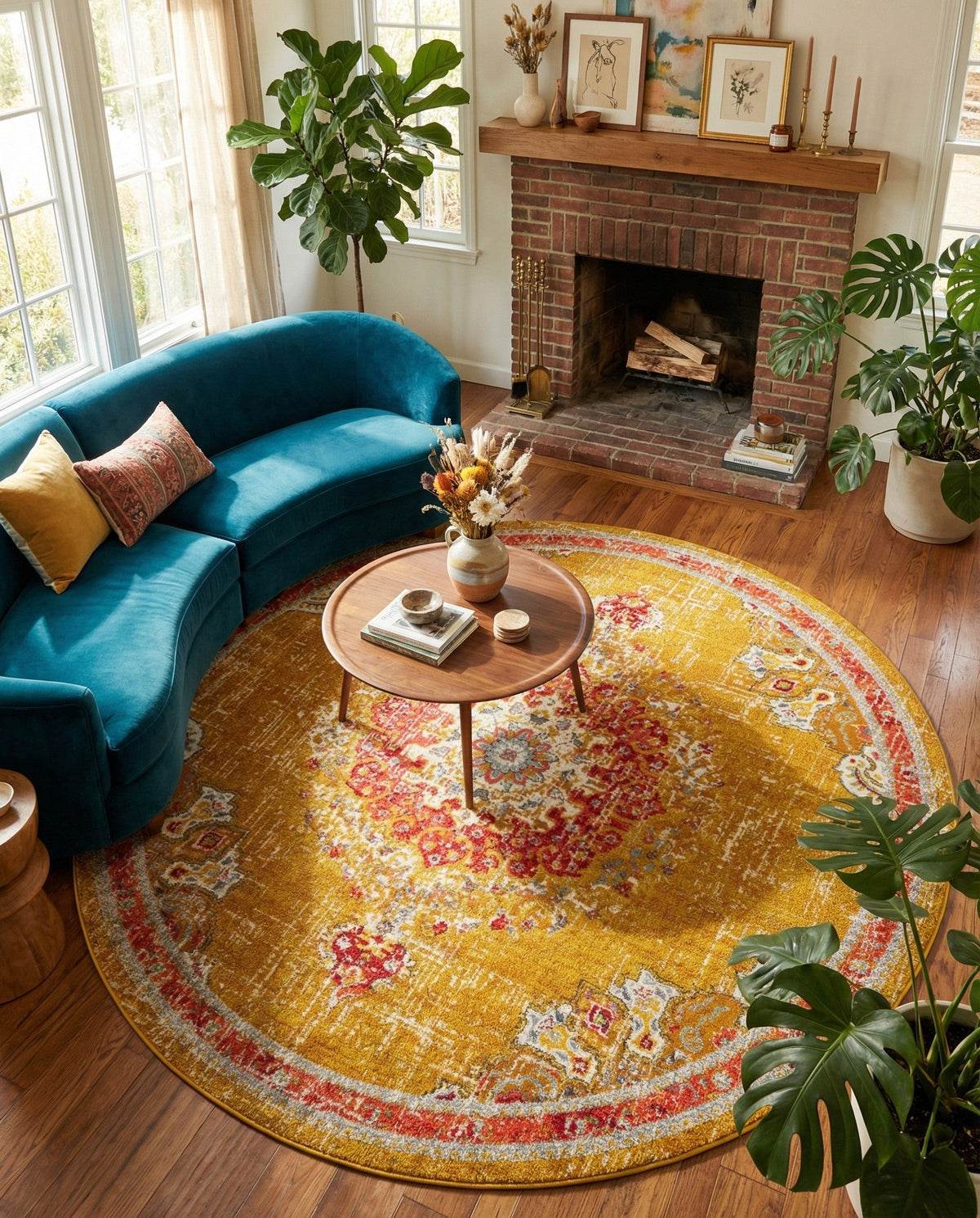 Brighton Terrace Collection Area Rug - Hove (Gold) Round Gold  lifestyle 130