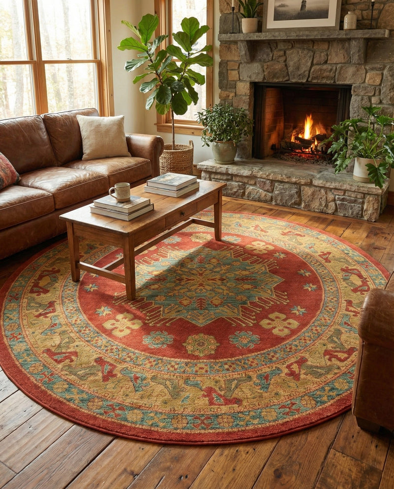 Persian Elegance Collection Area Rug - Isfahan Round Red  lifestyle 37