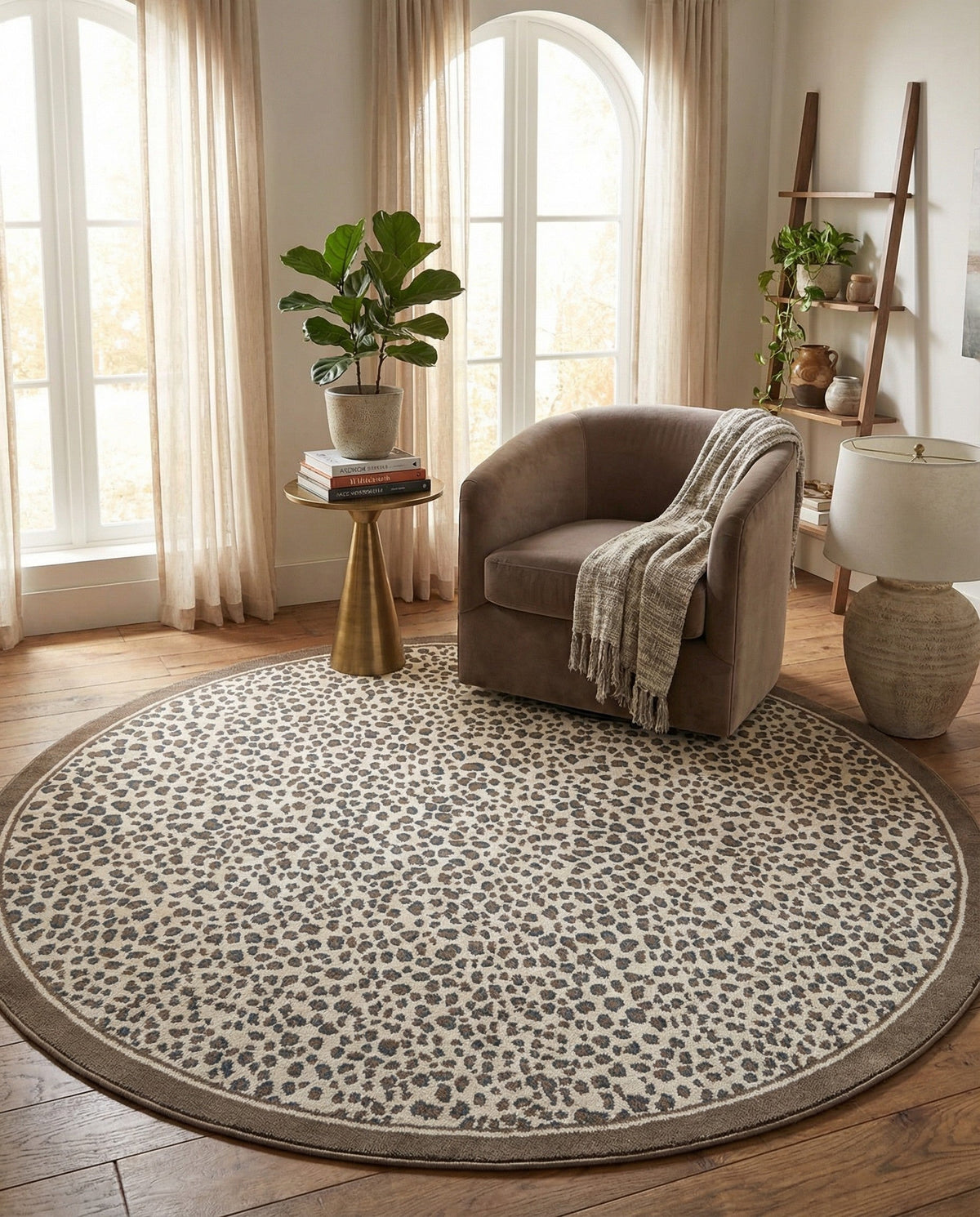 Savannah Sojourn Collection Area Rug - Serengeti Round Brown  lifestyle 190