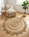 Woven Seaside Jute Collection Area Rug - Coastalhaven (Natural and White) Round Natural and White  lifestyle 26
