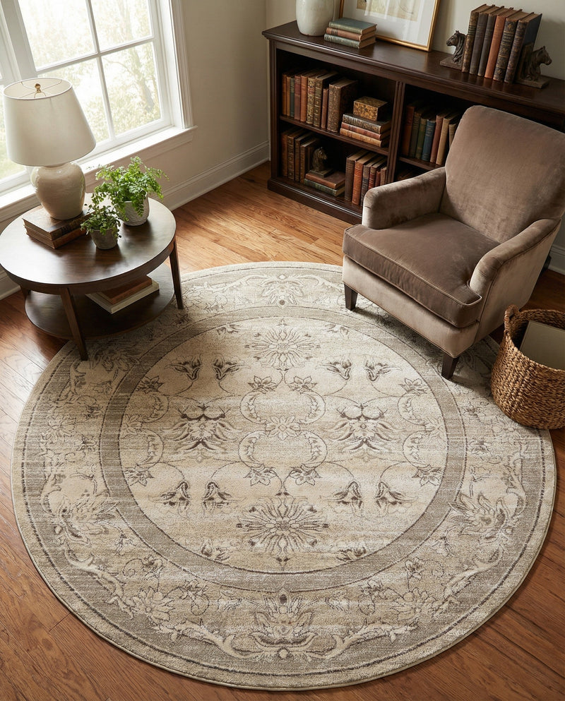Horizon Collection Area Rug -  Meridian Round Ivory  lifestyle 58