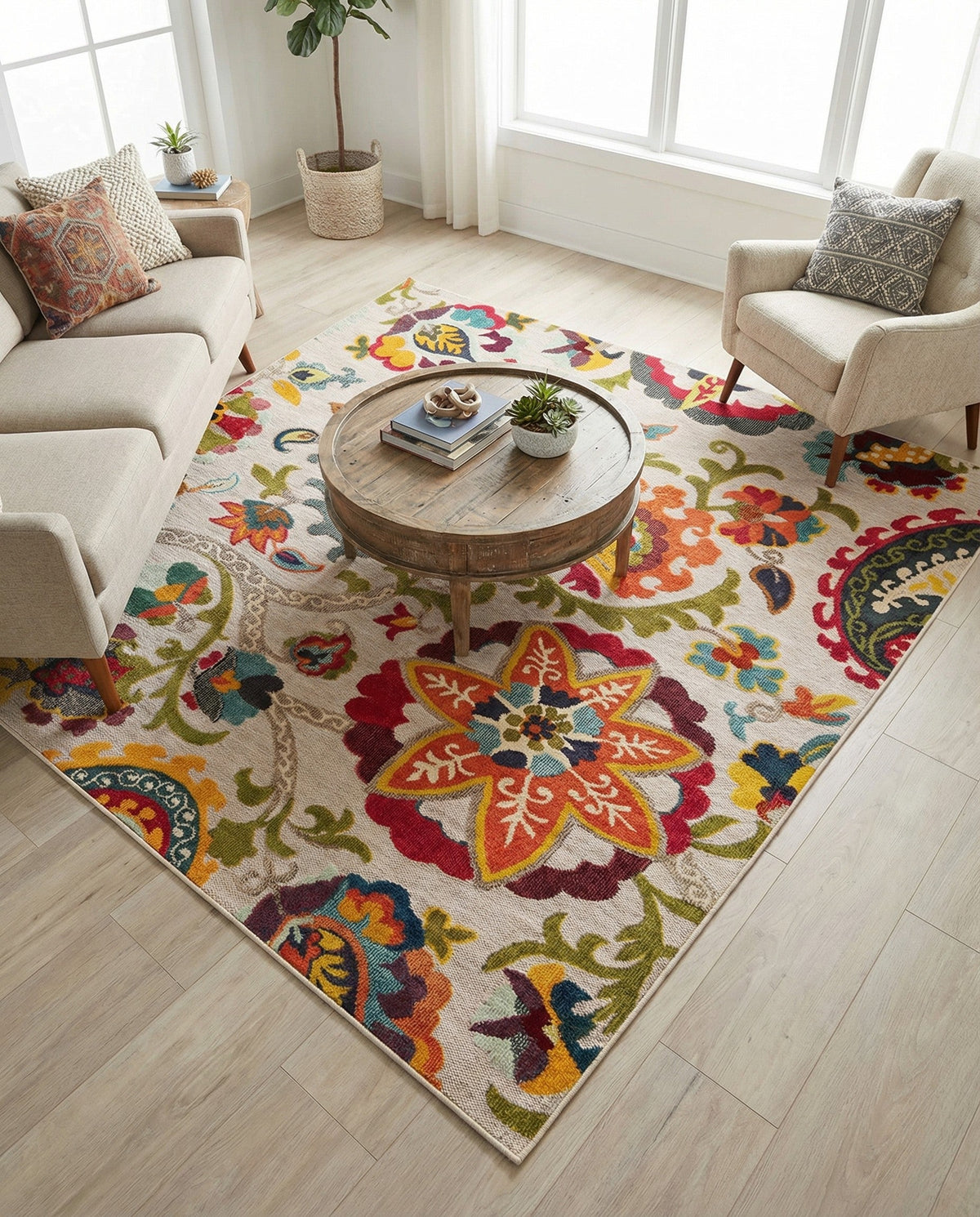 Outdoor Marrakesh Collection Area Rug - Fes Square Multi Beige  lifestyle 115