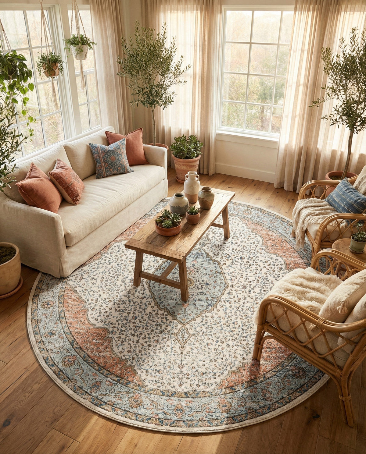 Mykonos Manor Collection Area Rug - Delos Round Ivory  lifestyle 159
