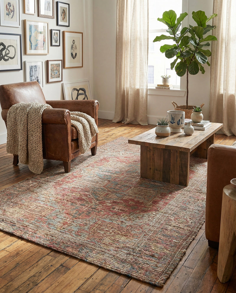 Savannah Threads Collection Area Rug -  Karoo Rectangle Antique Red and Blue  lifestyle 15