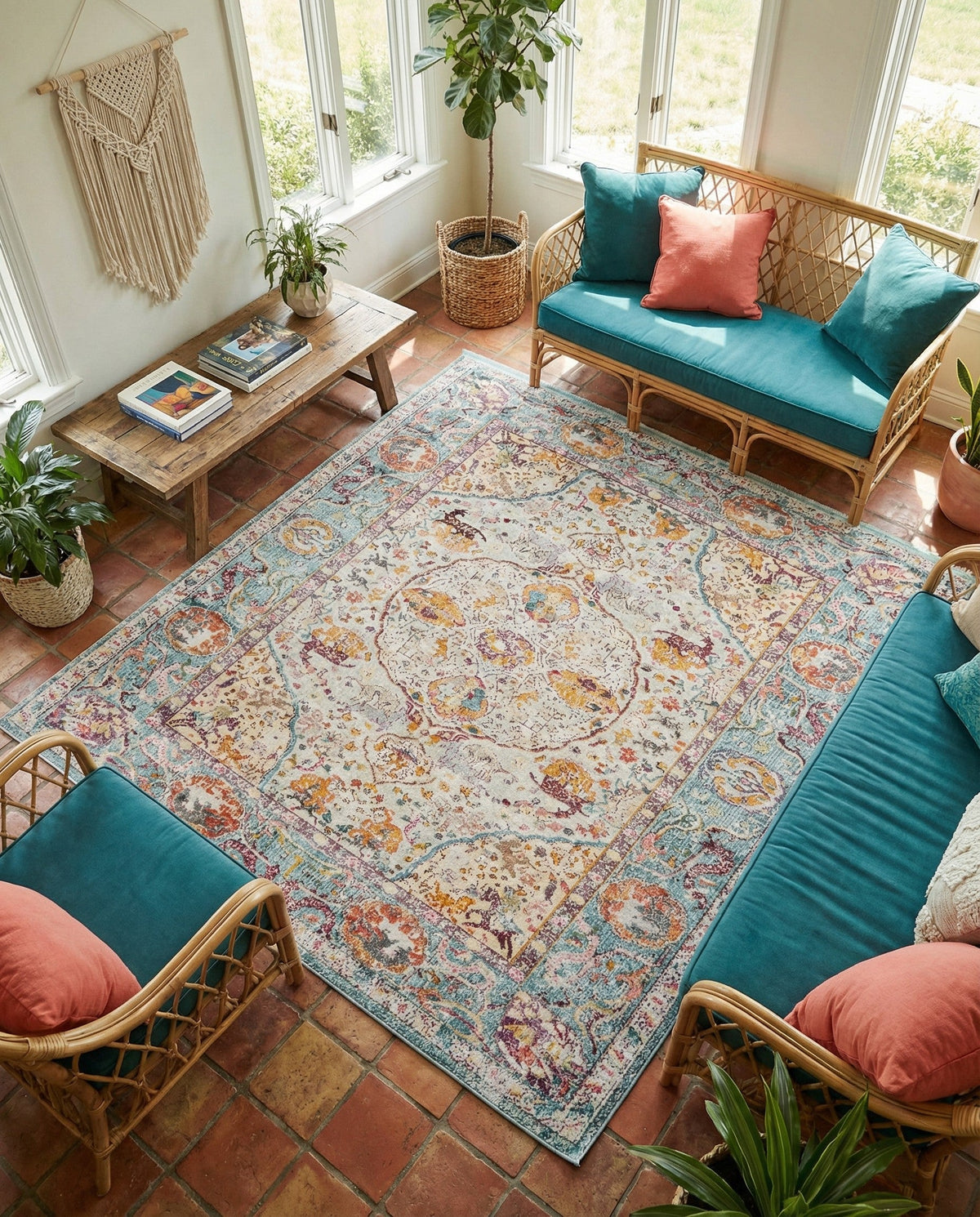 Caribbean Breeze Collection Area Rug -  Xcalak Square Light Blue  lifestyle 134