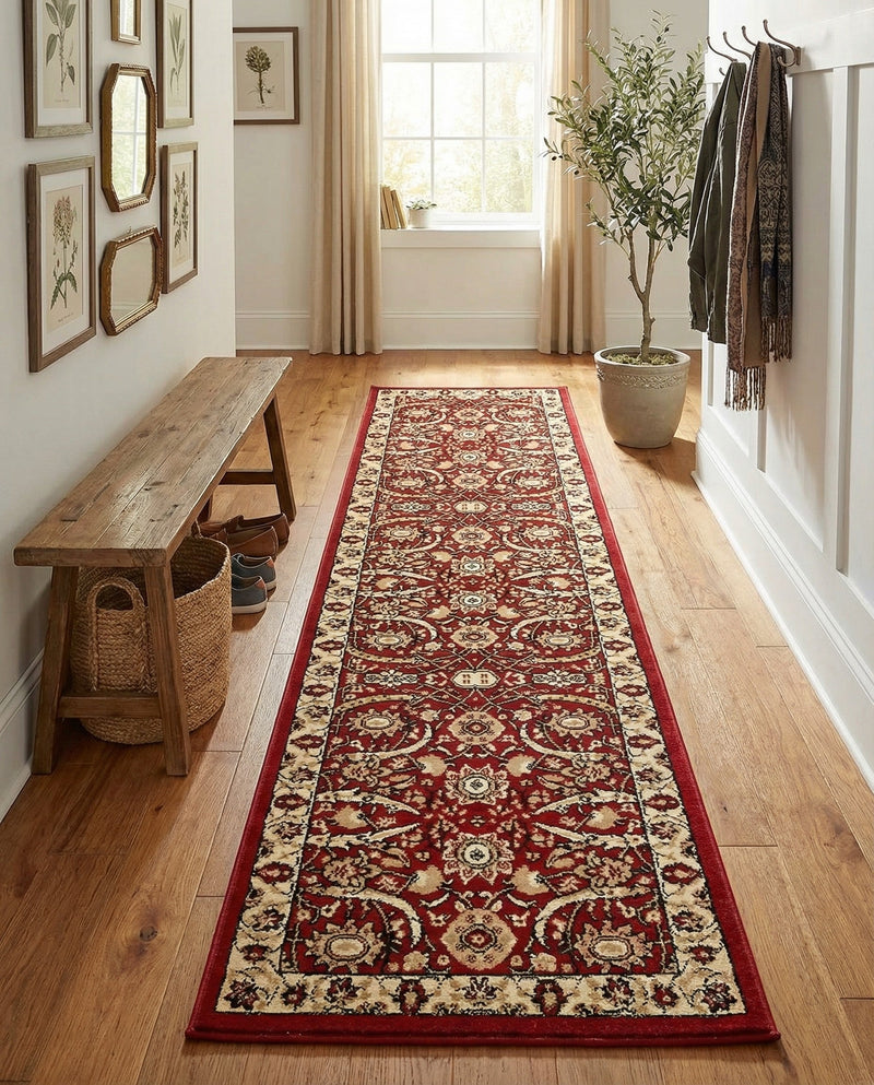Tabriz Tapestry Collection Area Rug - Sahand (Red) Runner Red  lifestyle 39