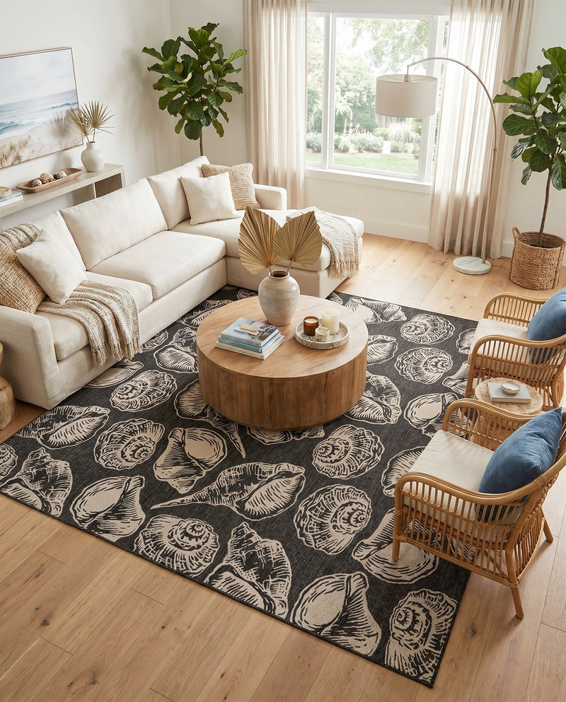 Seaside Haven Rugs Collection Area Rug -  Lighthouse (Black and White) Square Black and White  lifestyle 74