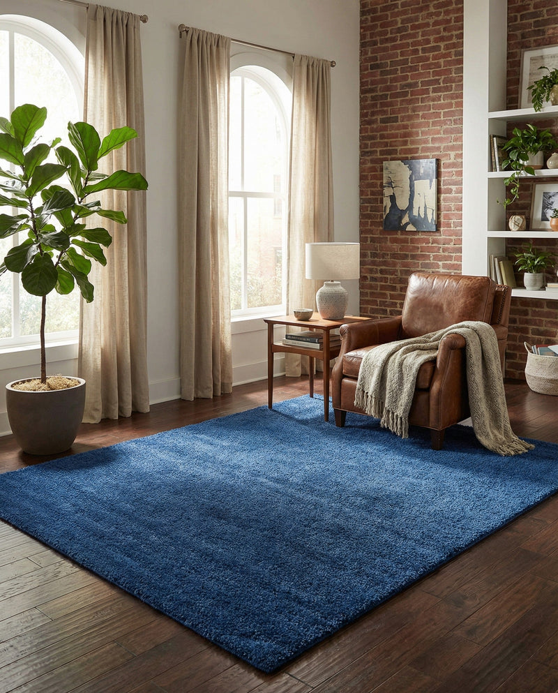 Solid Shag Seaside Collection Area Rug - Azure Cove (Navy Blue) Rectangle Navy Blue  lifestyle 18
