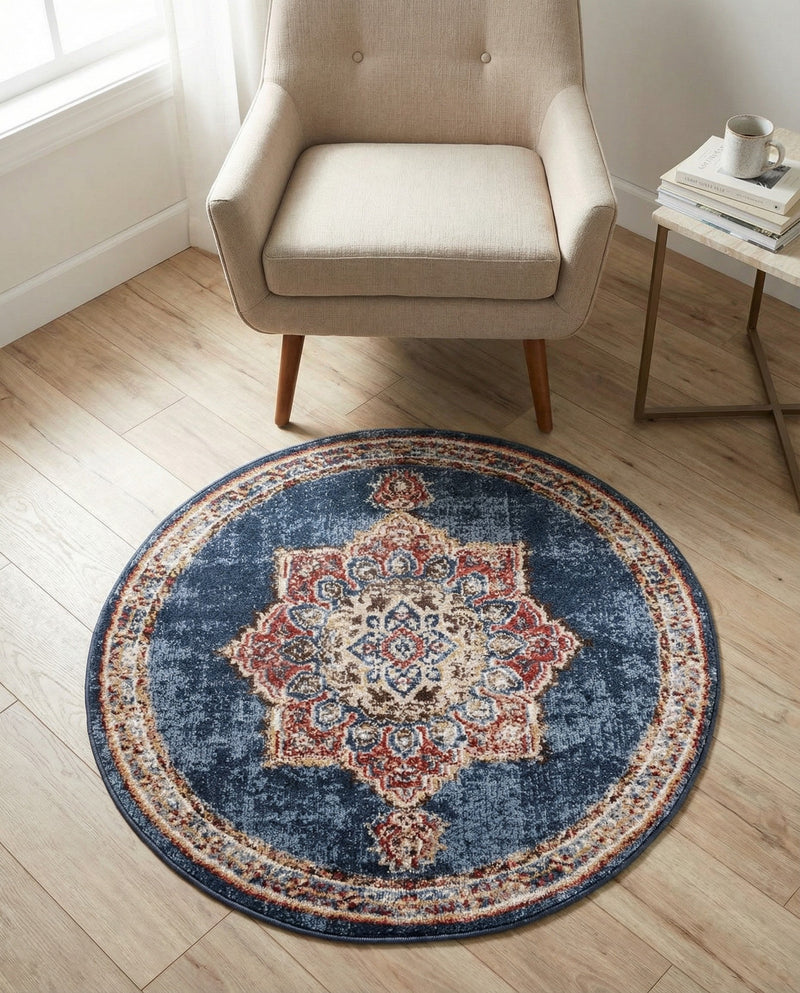 Eden Oasis Collection Area Rug -  Tranquility (Dark Blue) Round Dark Blue  lifestyle 48