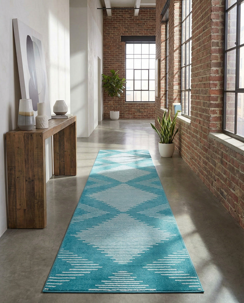 Seychelles Stripes Collection Area Rug - Mahe (Turquoise) Runner Turquoise  lifestyle 25