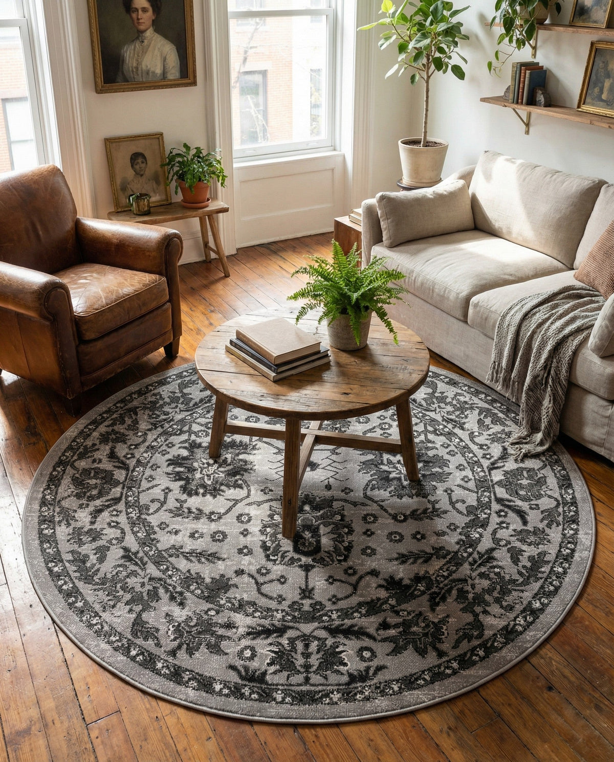 Geneva Terrace Collection Area Rug -  Lausanne Round Light Gray  lifestyle 111