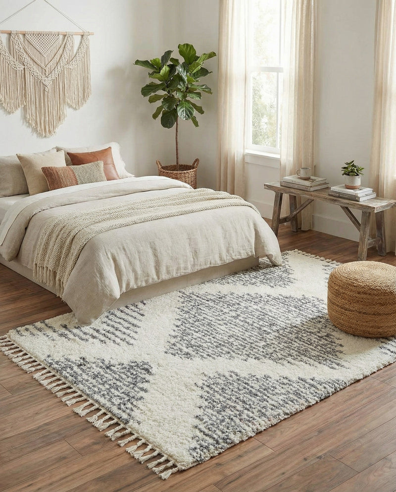 Tranquil Tides Shag Collection Area Rug -  Azure Rectangle White  lifestyle 40