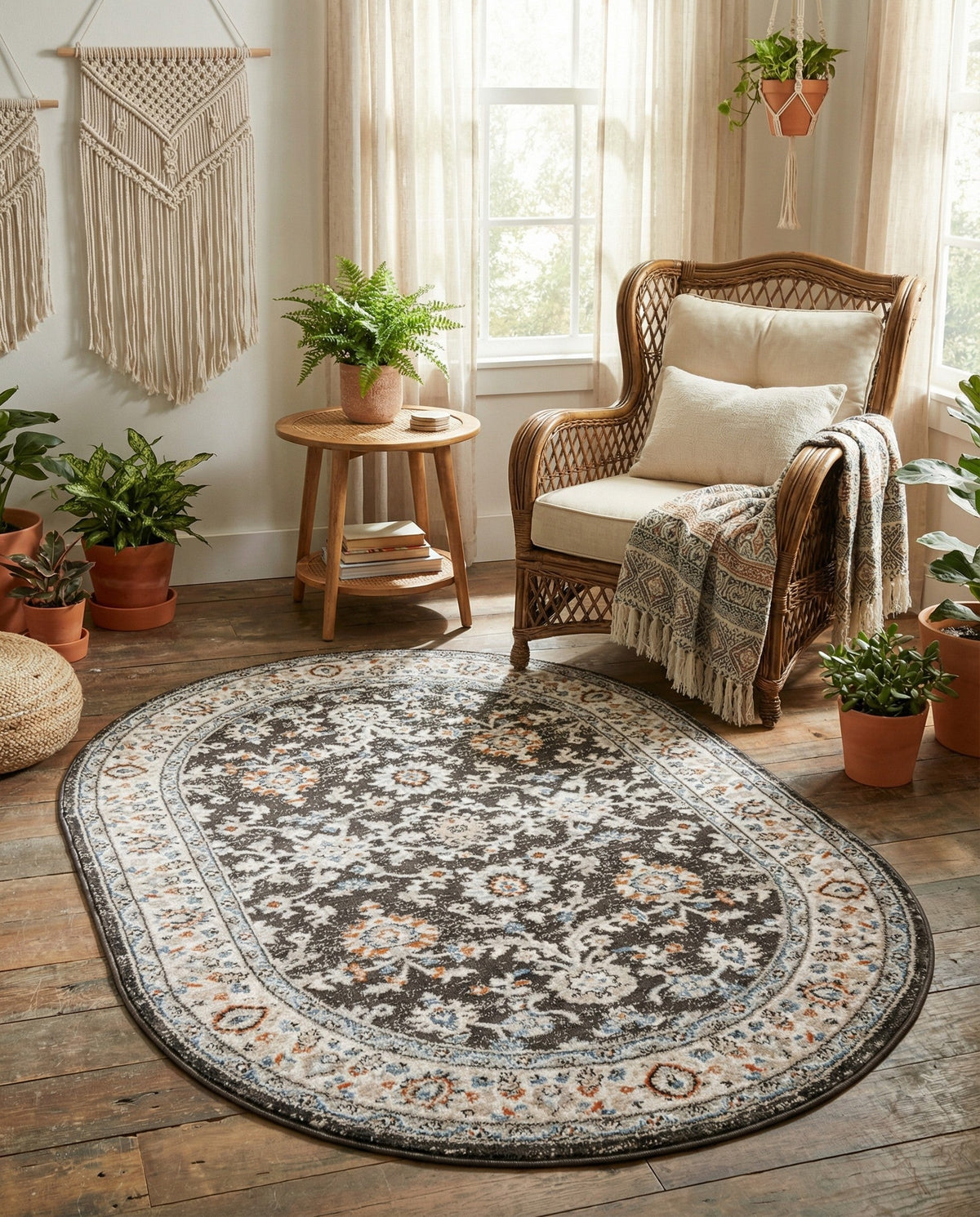 Savannah Elegance Collection Area Rug - Augusta (Fume Gray) Oval Fume Gray  lifestyle 98
