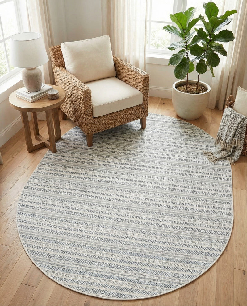 Seaside Stripes Collection Area Rug -  Boardwalk (Teal) Oval Teal  lifestyle 27