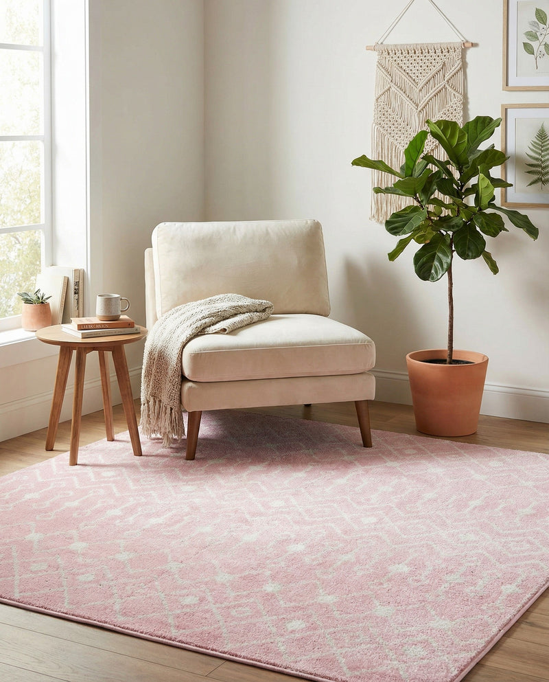 Mediterranean Lattice Collection Area Rug - Santorini (Pink) Square Pink  lifestyle 54