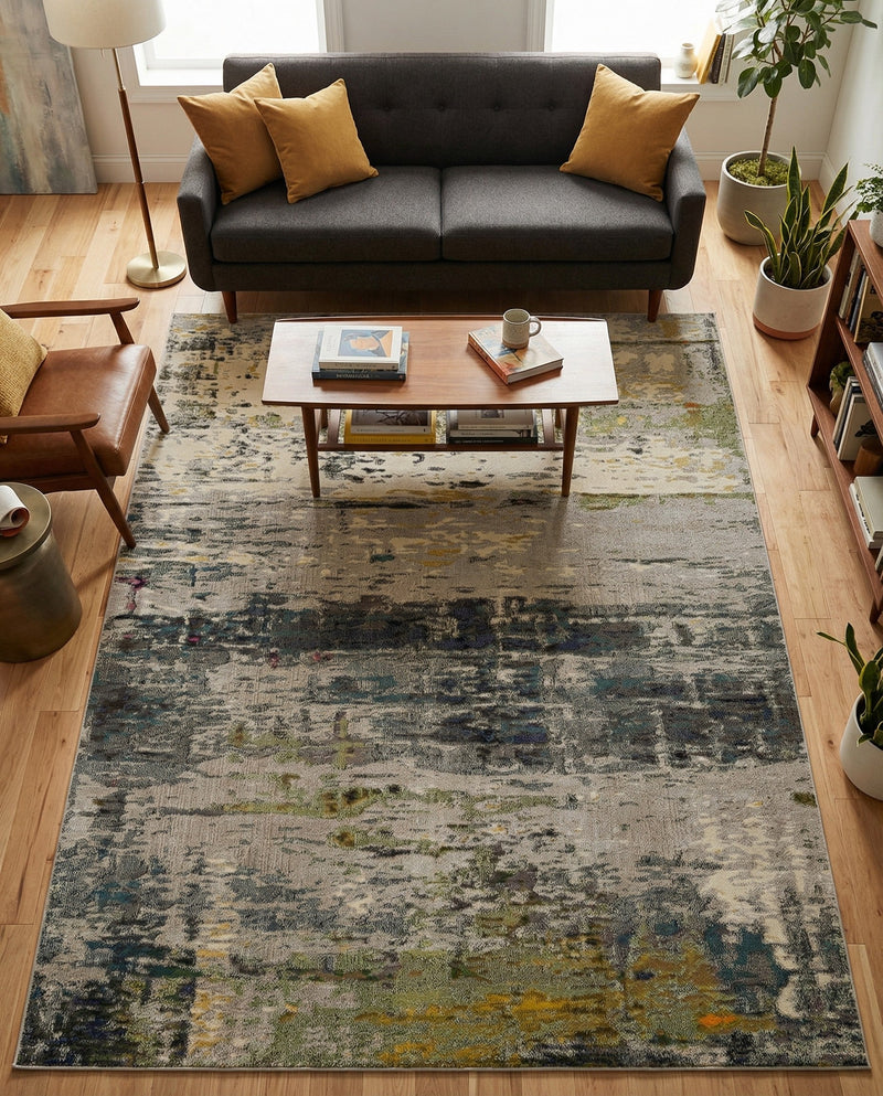 Chromatic Oasis Collection Area Rug -  Prism Rectangle Gray  lifestyle 18