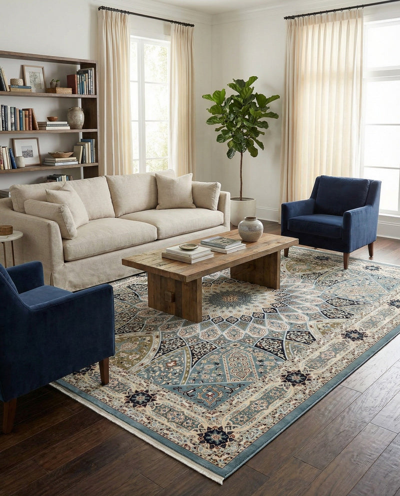 Persian Elegance Collection Area Rug -  Hamedan (Blue) Rectangle Blue  lifestyle 29