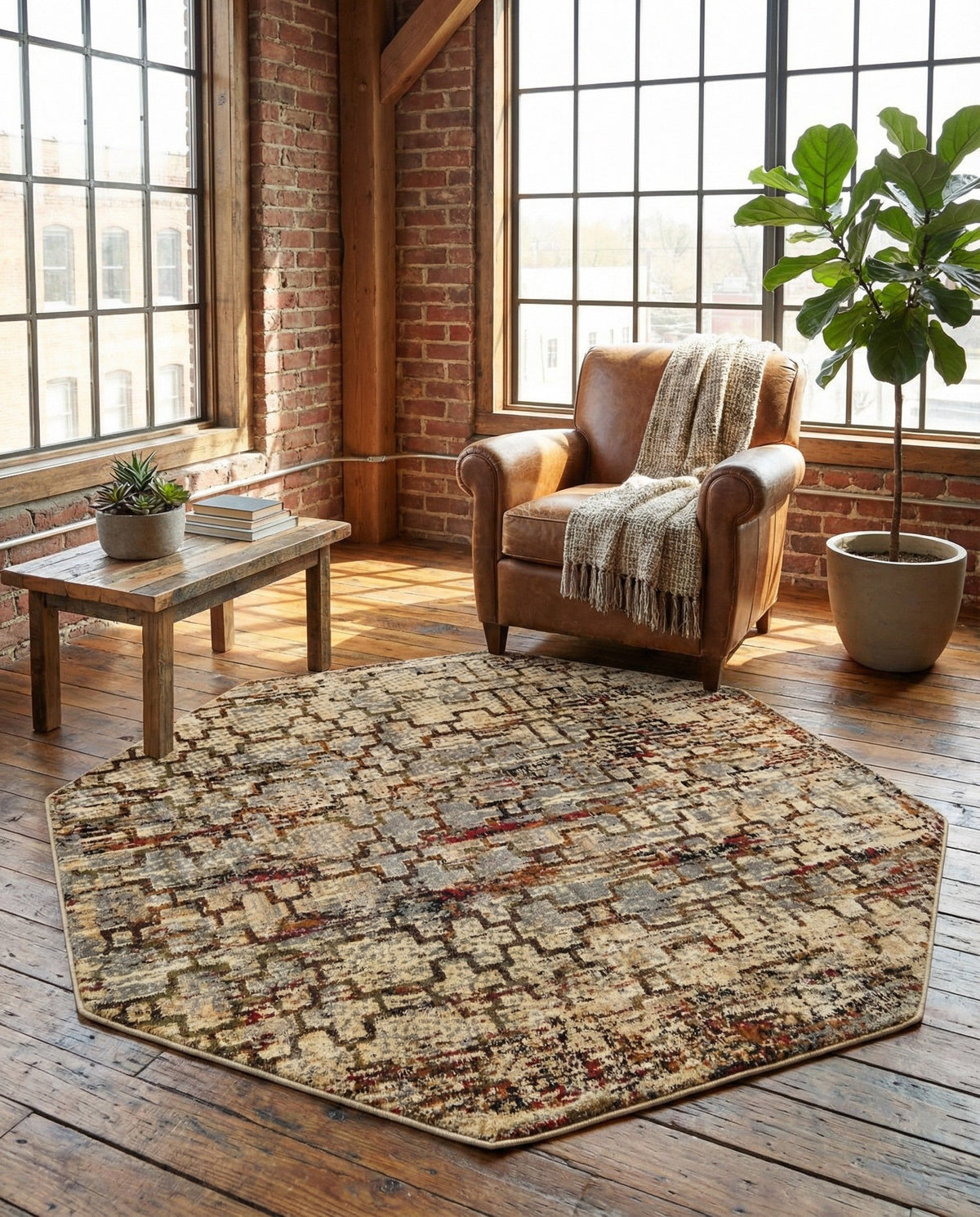 Neptune Elegance Collection Area Rug -  Proteus Octagon Beige Cream  lifestyle 108