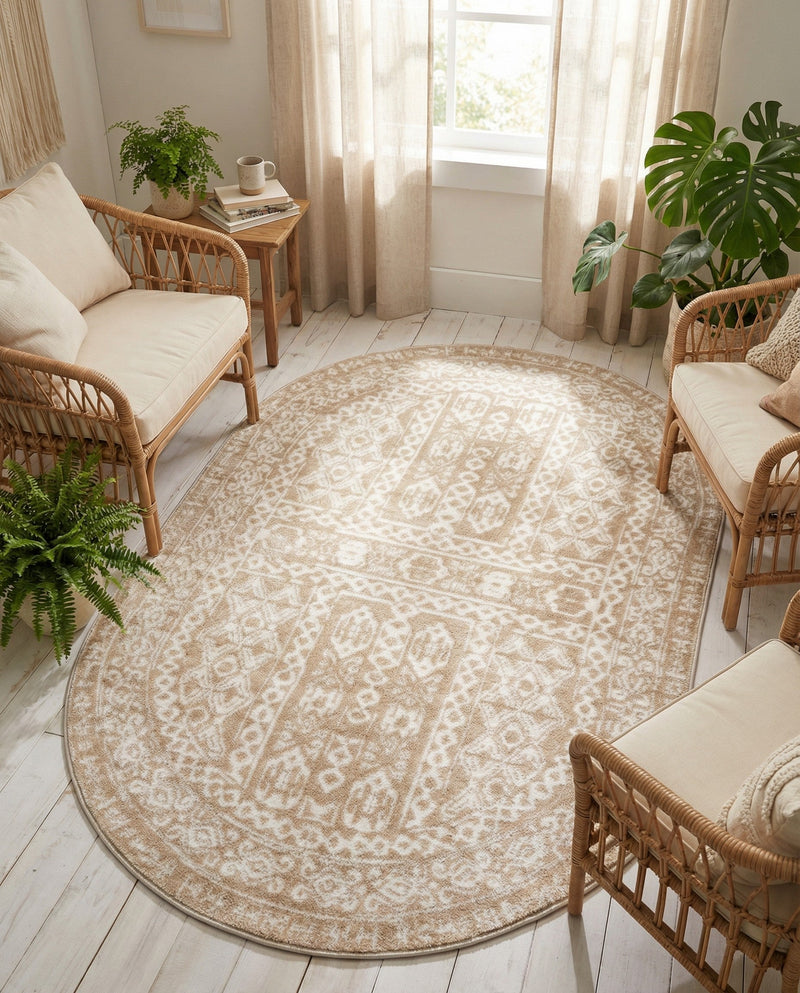 Cambridge Classics Collection Area Rug - Trinity (Beige) Oval Beige  lifestyle 40