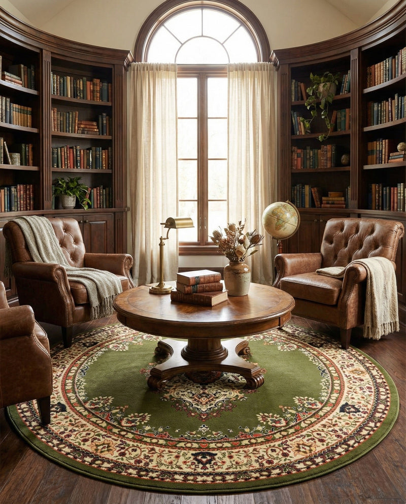 Tabriz Tapestry Collection Area Rug - Azerbaijan (Green) Round Green  lifestyle 55
