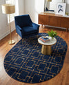 Hollywood Luxe Collection Area Rug -  Beverly (Navy Blue Gold) Oval Navy Blue Gold  lifestyle 62