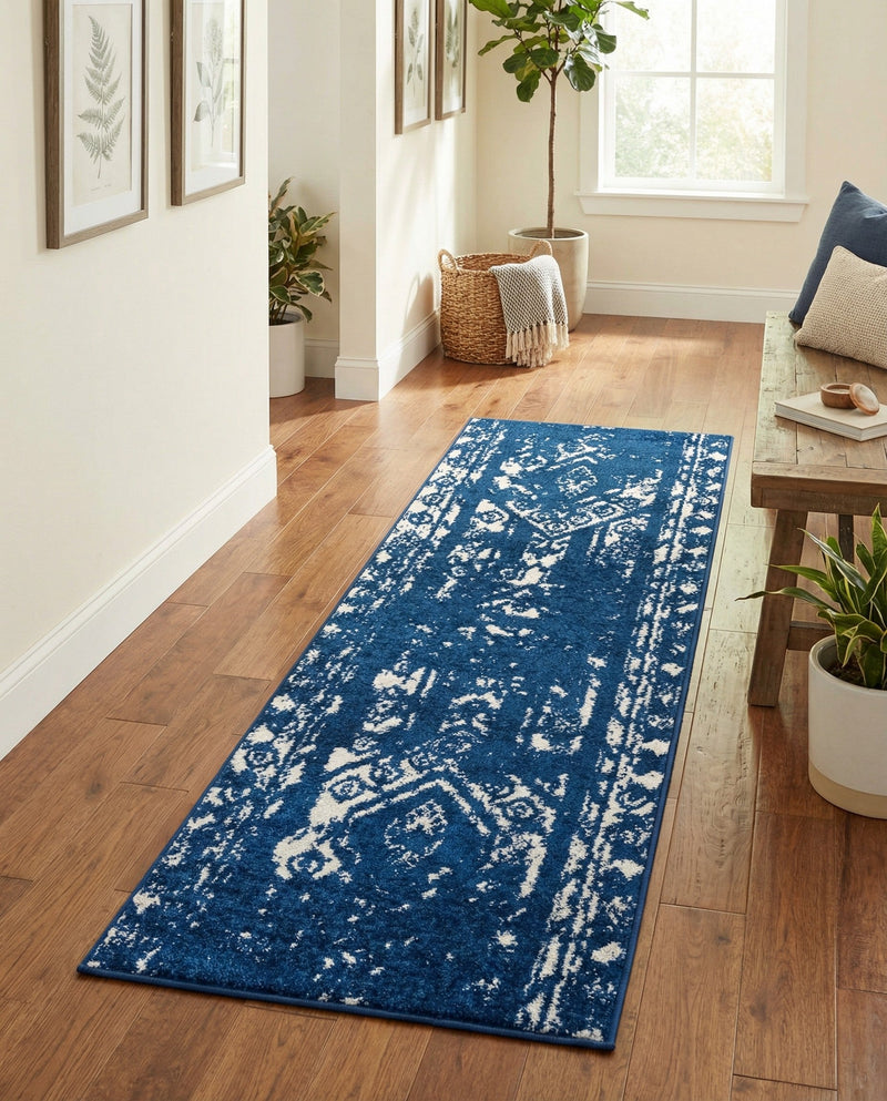 Brighton Stripes Collection Area Rug - Sussex (Navy Blue) Runner Navy Blue  lifestyle 56