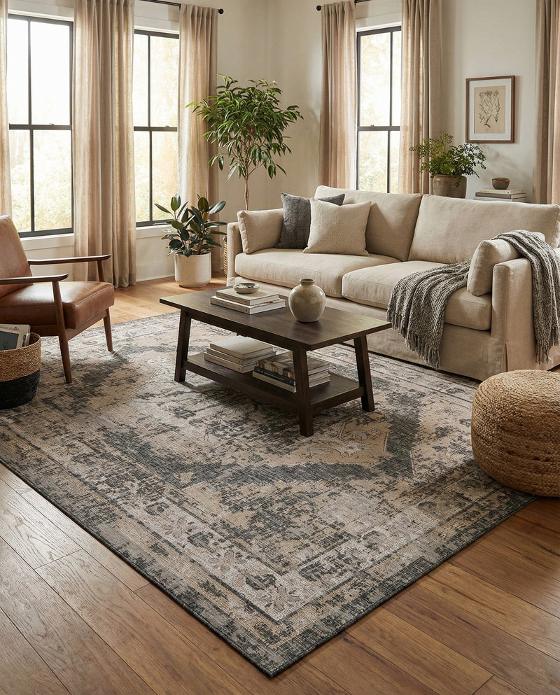 Patio Heritage Collection Area Rug -  Augusta (Charcoal) Rectangle Charcoal  lifestyle 4