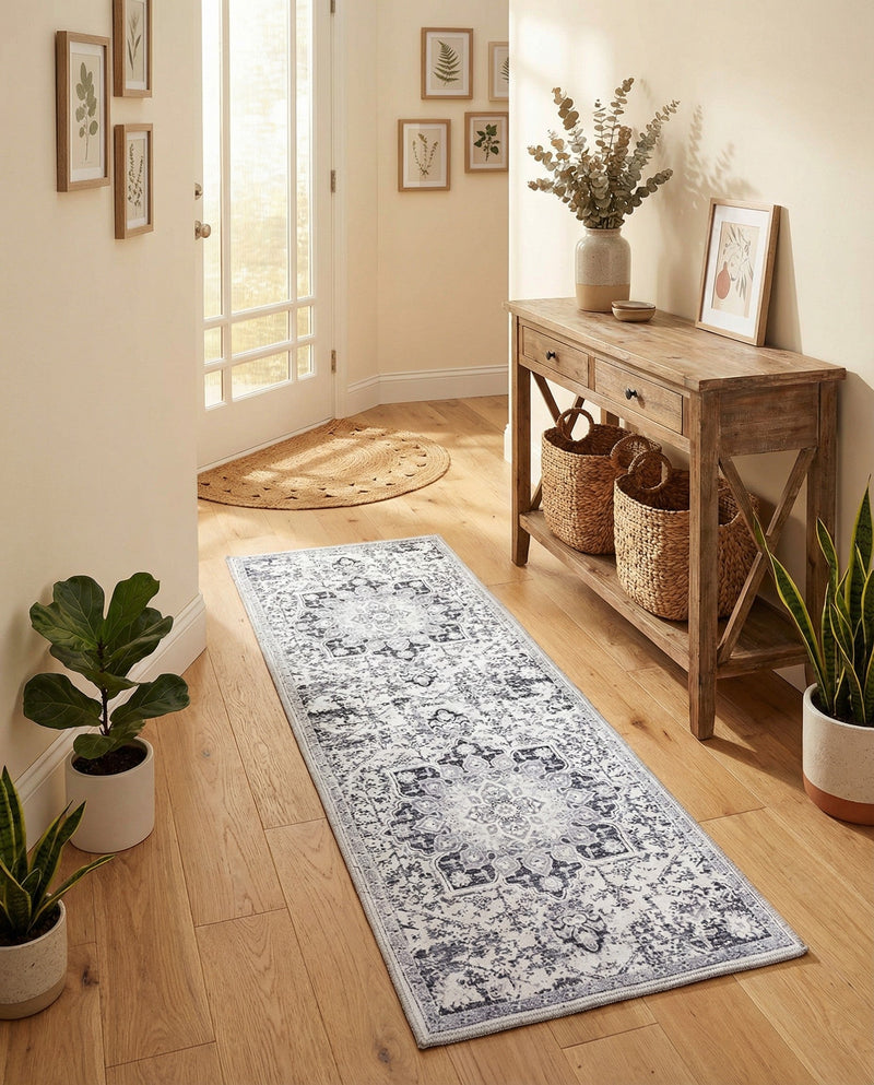 Baroque Era Collection Area Rug - Versailles (Light Gray) Runner Light Gray  lifestyle 17