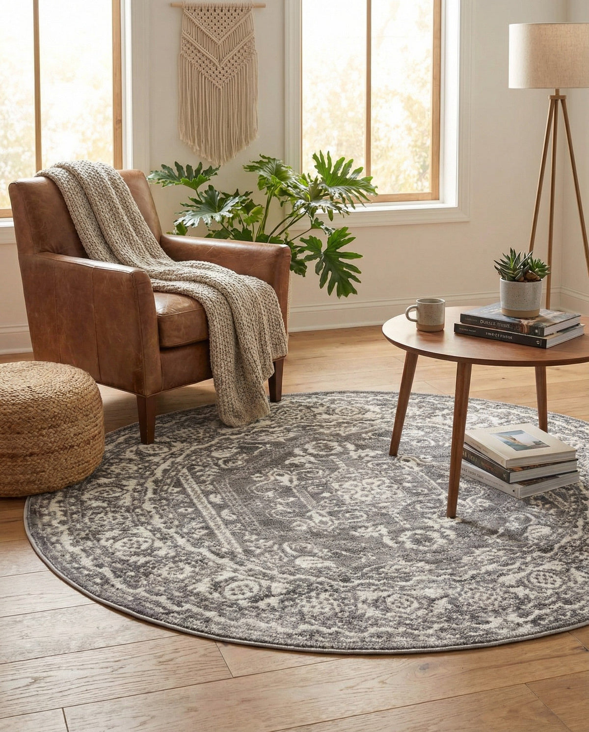 Charleston Elegance Collection Area Rug - Harborview Round Gray  lifestyle 157