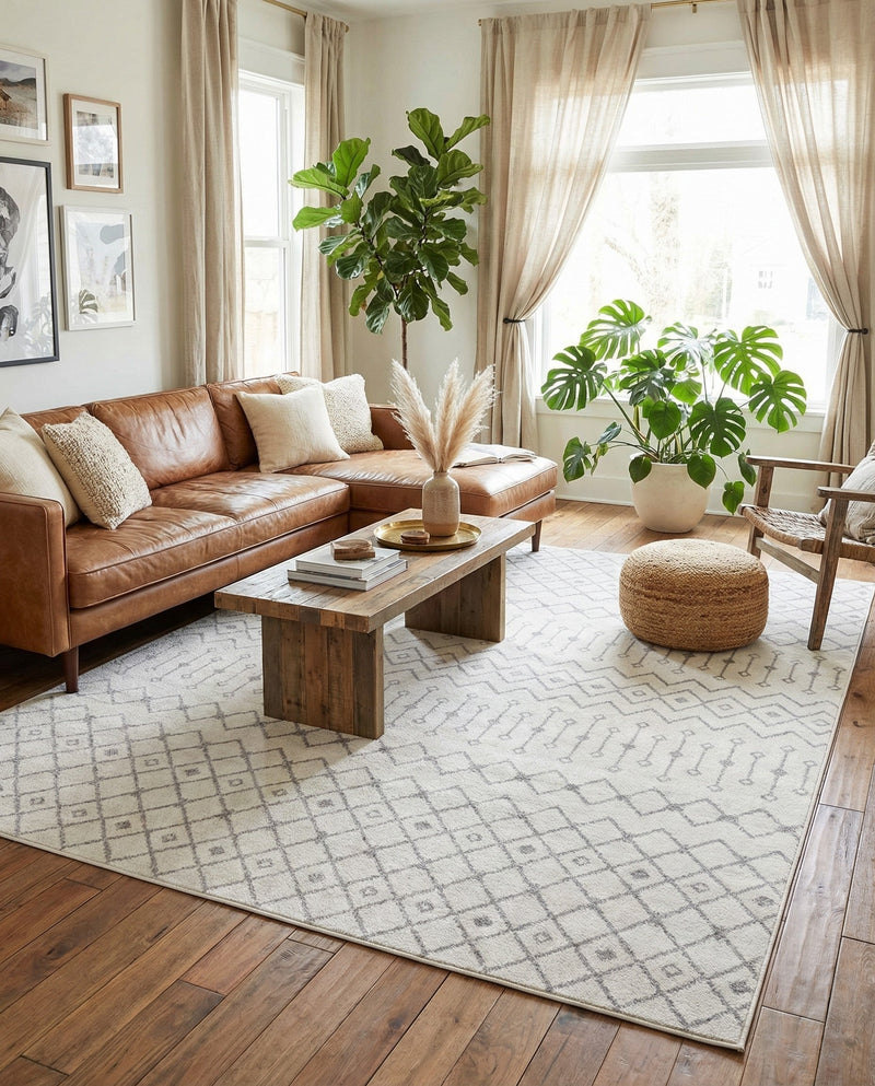 Mediterranean Lattice Collection Area Rug - Santorini (Ivory and Gray) Rectangle Ivory and Gray  lifestyle 19