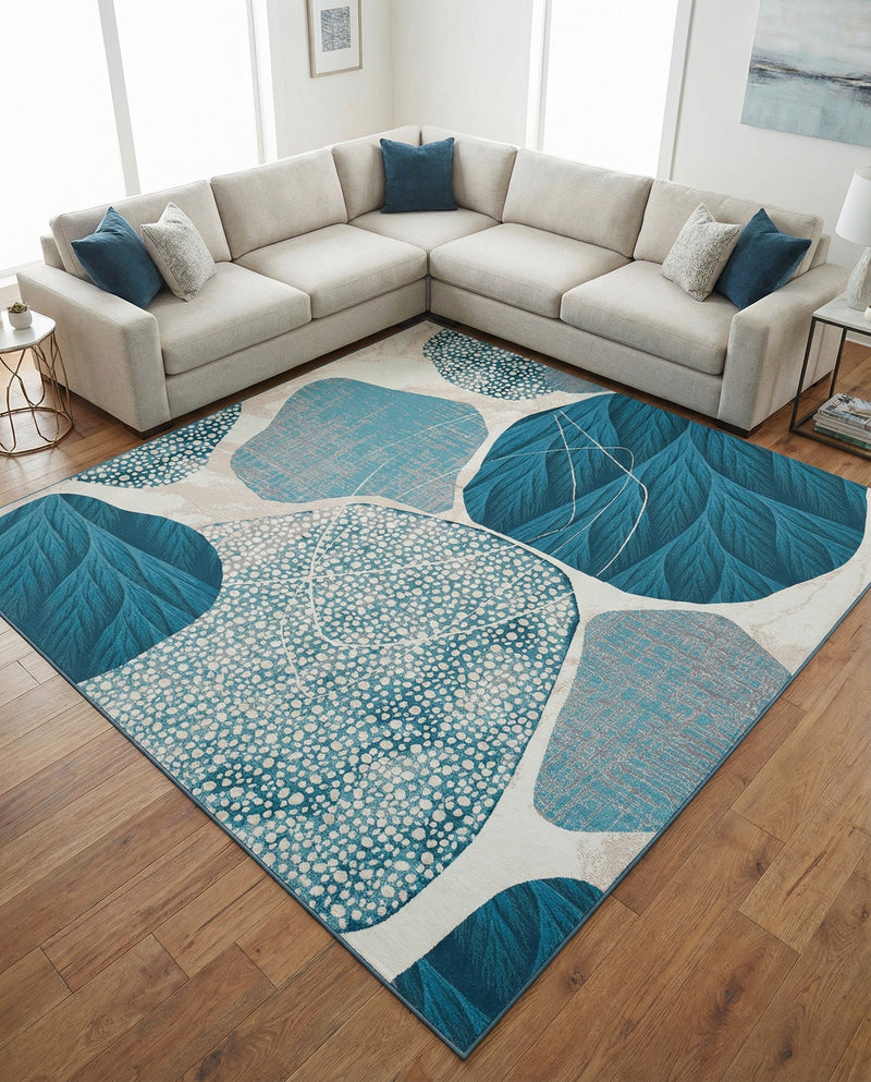 Urban Terrace Collection Area Rug -  Courtyard Square Blue and Ivory  lifestyle 39