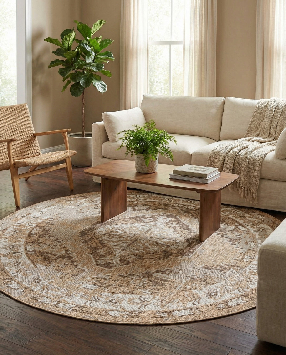 Patio Heritage Collection Area Rug -  Augusta (Natural) Round Natural  lifestyle 107