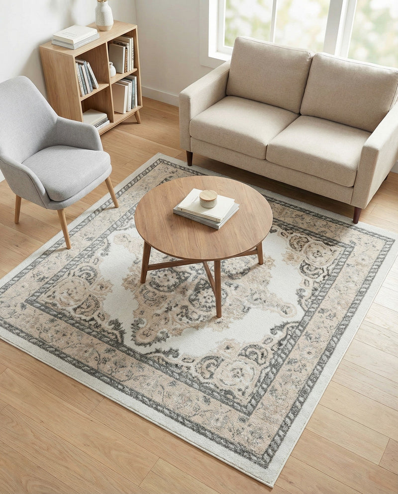Beverly Grove Collection Area Rug -  Fairfax (Ivory) Square Ivory  lifestyle 66