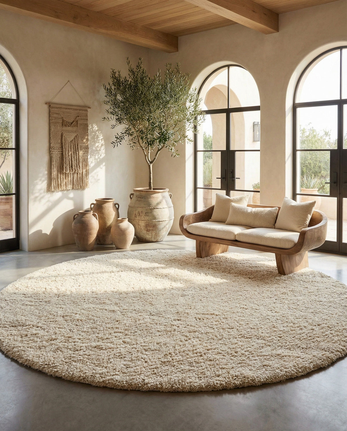 Wellington Luxe Shag Collection Area Rug - Kapiti Round Moroccan Ivory  lifestyle 120