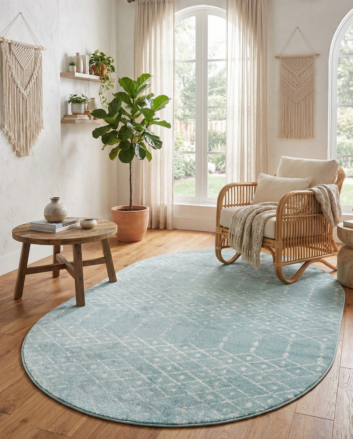 Marrakesh Lattice Collection Area Rug - Casablanca (Aqua) Oval Aqua  lifestyle 83
