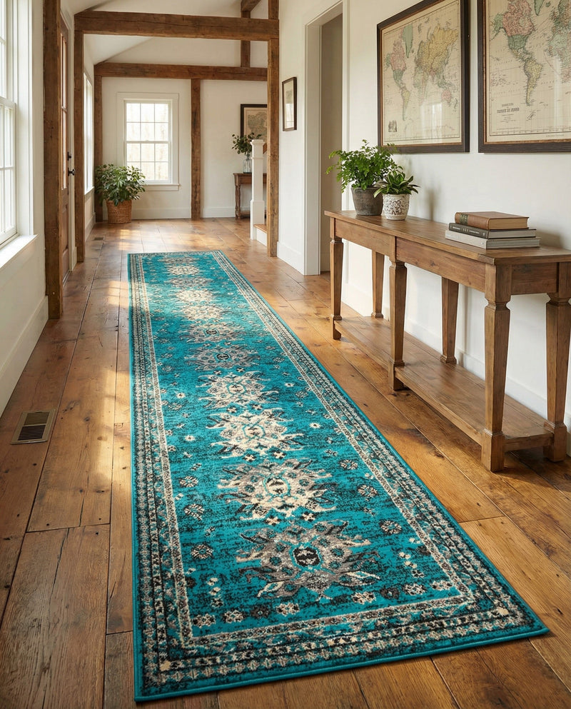 Tabriz Tapestries Collection Area Rug - Azerbaijan (Turquoise) Runner Turquoise  lifestyle 52