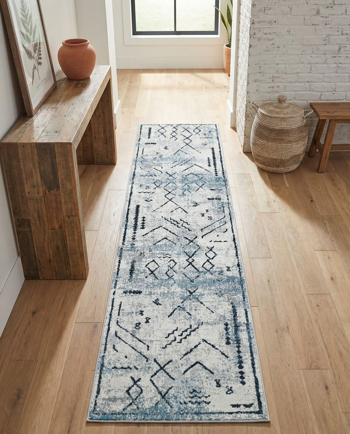Aegean Elegance Washables Collection Area Rug - Santorini Runner Ivory Gray  lifestyle 79