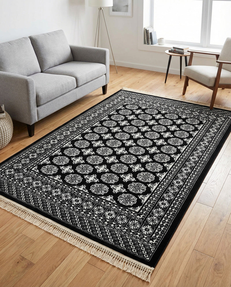 Samarkand Elegance Collection Area Rug -  Margilan (Black and White) Rectangle Black and White  lifestyle 18