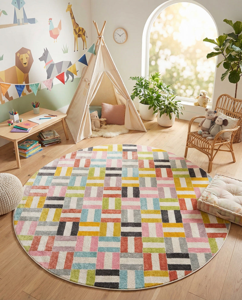 Wonder Tykes Collection Area Rug -  Kaleidoscope Round Multi  lifestyle 35
