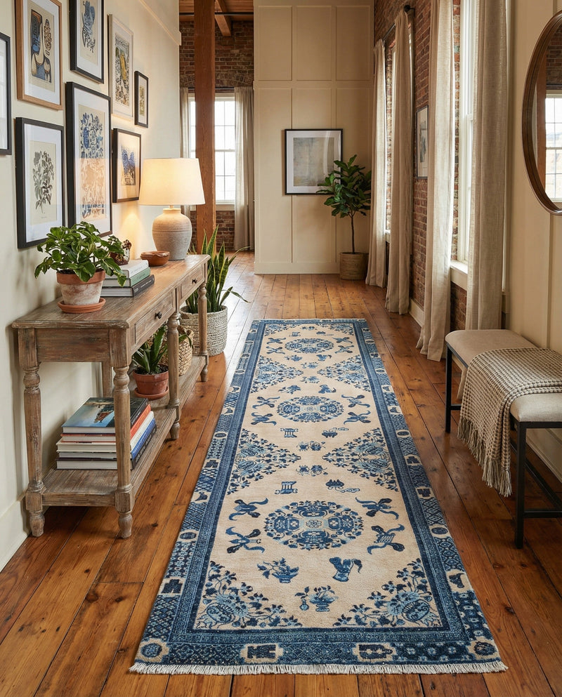 Bazaar Chic Collection Area Rug -  Casablanca Runner Ivory and Blue  lifestyle 43