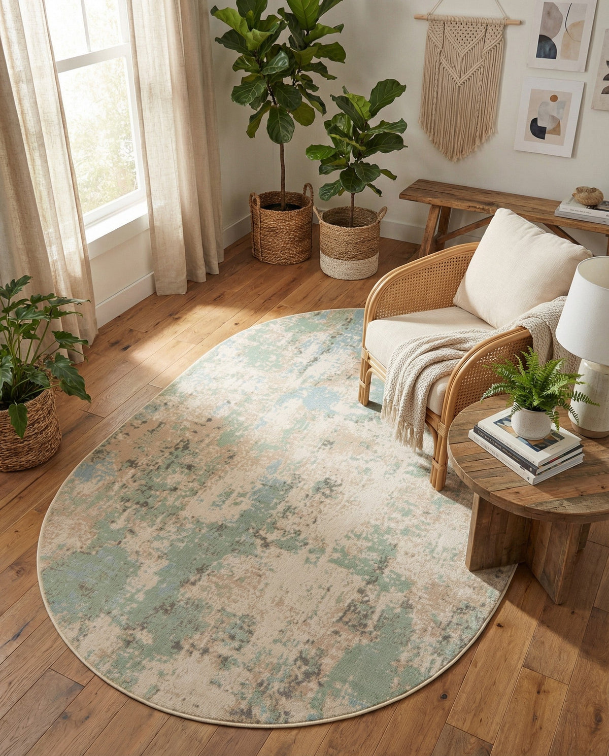 Lagoon Oasis Collection Area Rug -  Seagrass Oval Teal  lifestyle 121